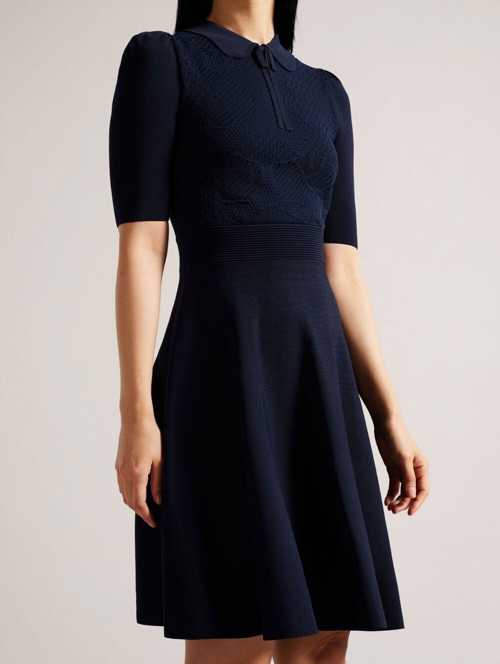 Ted Baker London Hillder delicate pointelle knit dress navy blue